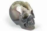 Polished Banded Agate Skull with Quartz Crystal Pocket #237020-1